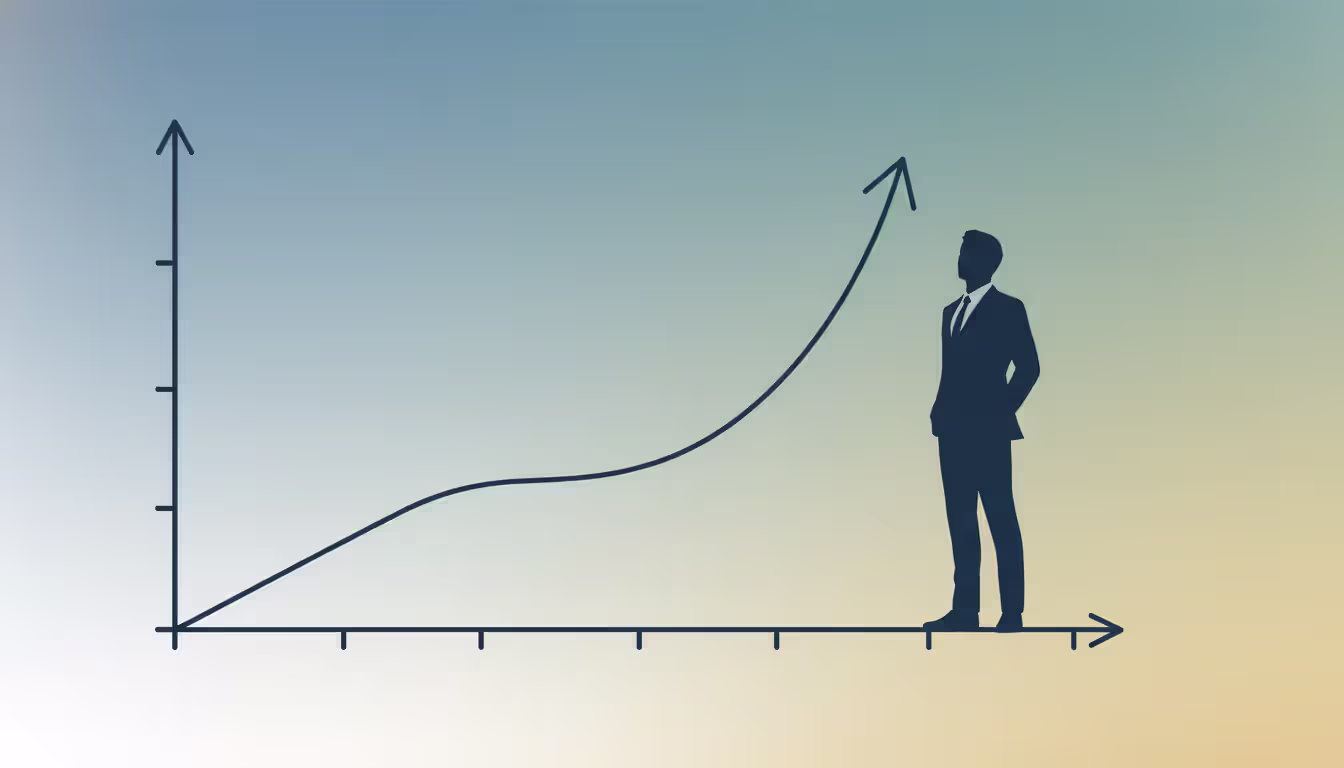Upward trending graph showing gradual credit score recovery with a confident person silhouette looking forward